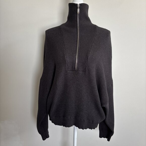 Elie Tahari Knit grey 1/4 zip Pullover cropped Sweater XLarge - Picture 3 of 12